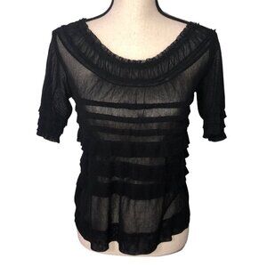 Anthropologie Mesh Top Size S Black Short Sleeve Ruffles Goth Witchcore Romantic